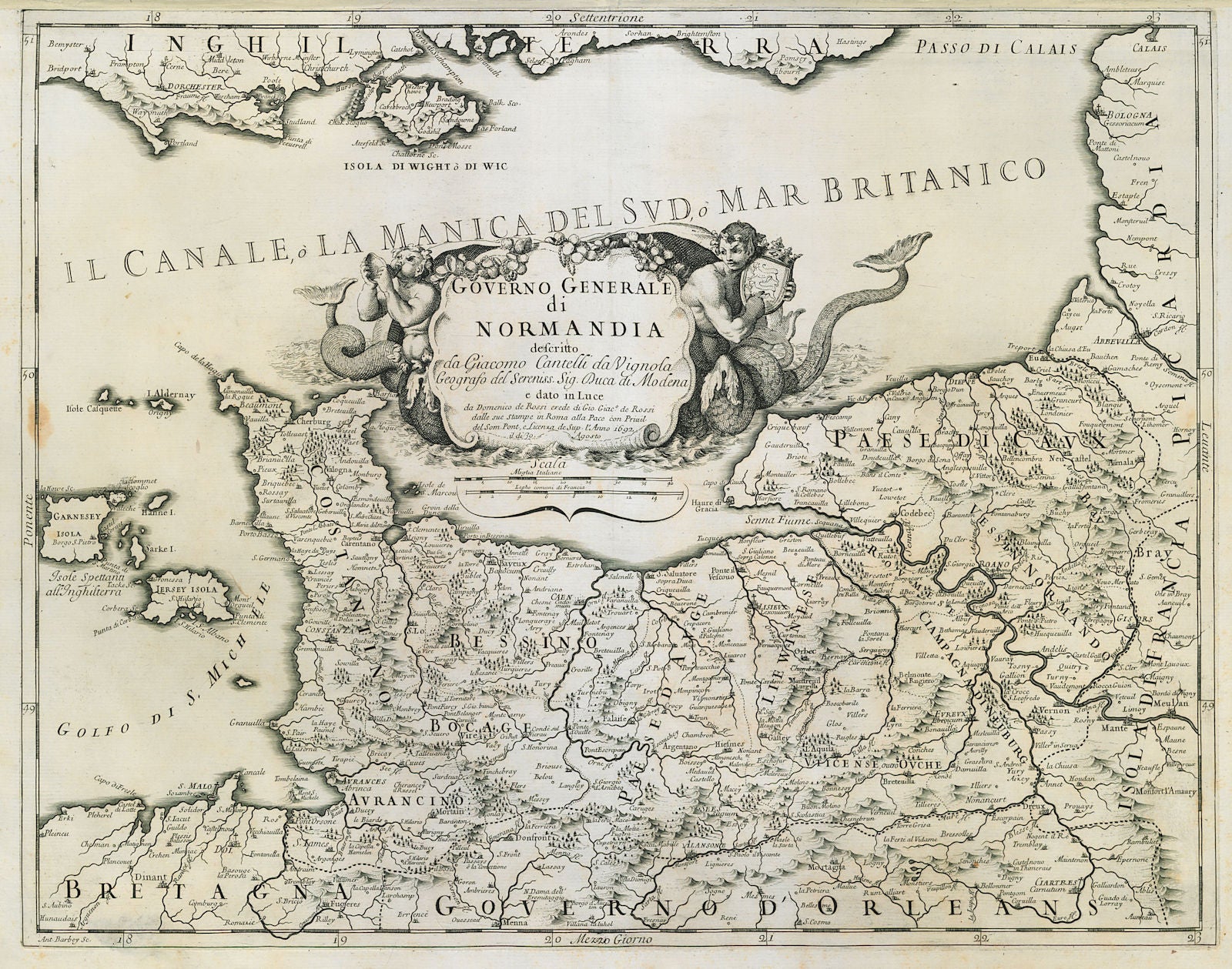 Governo Generale di Normandia. Normandy Normandie. DE ROSSI / CANTELLI 1692 map